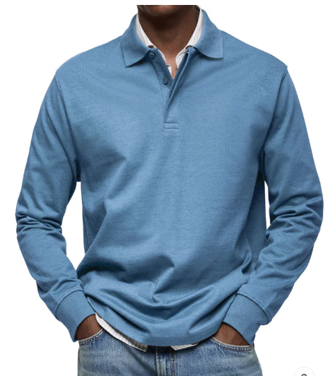 Men’s Long-Sleeve Polo in Premium Cotton – Subtle Elegance and Superior Comfort