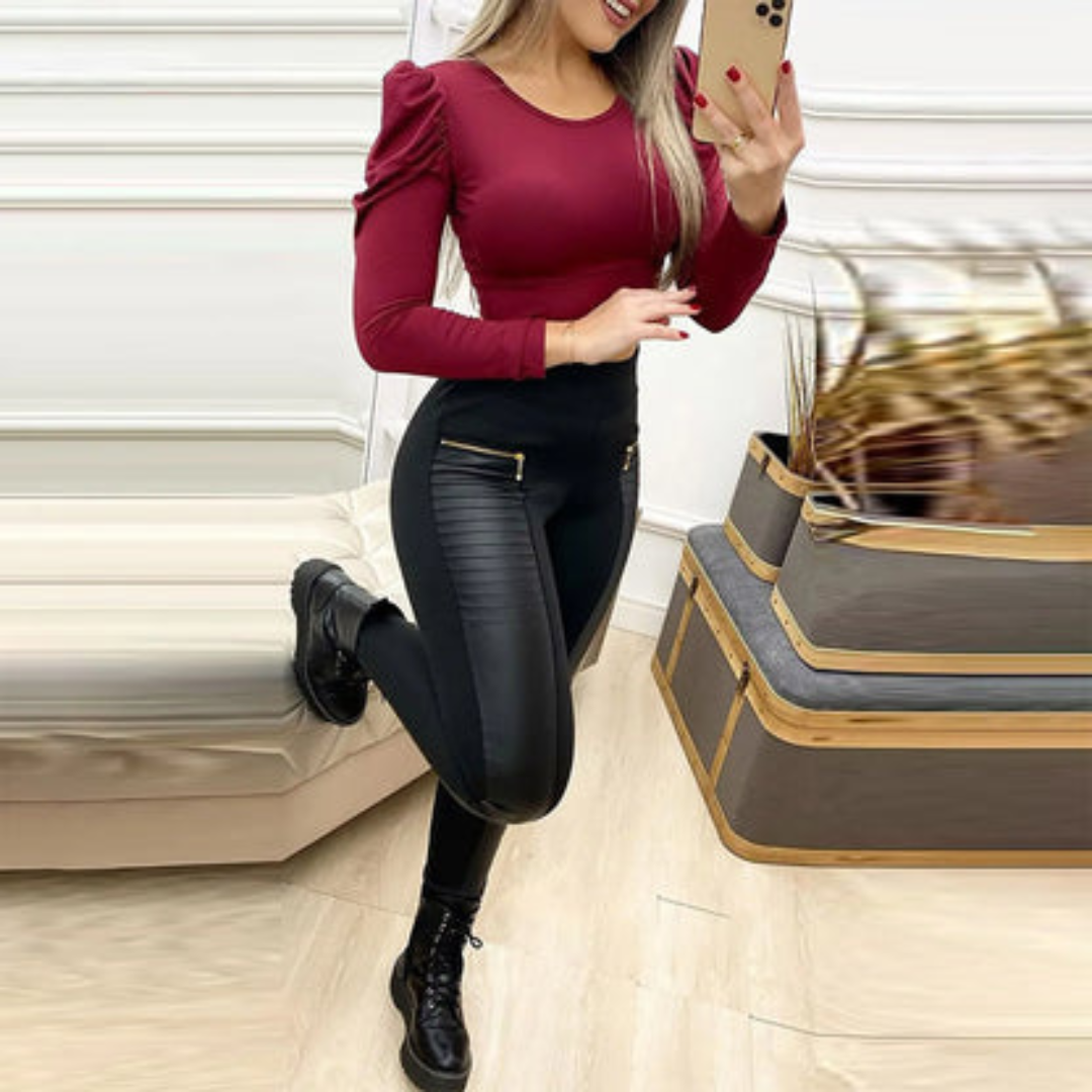 Legging Femme Couture en Similicuir Premium